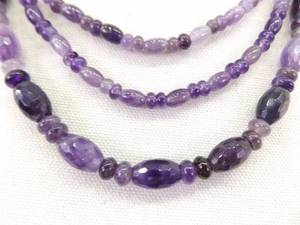 lot 51 image: .925 Sterling Silver Clasp Faceted etc. 3 Strand Amethyst Bead Necklace