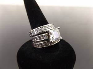 lot 61 image: .925 Sterling Silver Zirconia Wedding 3 Ring Set Size 7