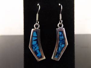 lot 62 image: .925 Sterling Silver Enamel Blue Chip Artisan Hook Earrings