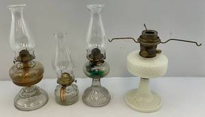lot 129 image: Misc. Vintage Glass Oil Lamps