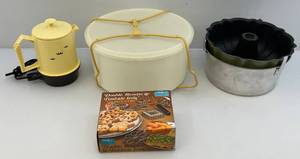 lot 146 image: Misc. Vintage Angel Food Cake Pan, Tupperware & More