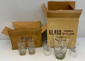 lot 149 image: Vintage Silver Wheat Glass Pitcher And Drinking Glasses
