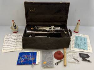 lot 161 image: Vintage BACH Stradivarious Model 37 Professional Trumpet In Original Case With Extras