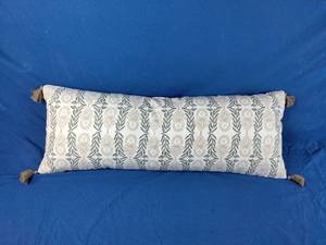 lot 174 image: New Oversized Oblong Watercolor Wood Block with Tassels Decorative Throw Pillow CamelLight Teal - Threshold designed with Studio McGee 36x14