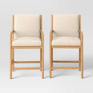lot 185 image: New 2pk Yalecrest Upholstered Seat and Back with Wood Frame Counter Height Barstools CreamNatural - Threshold designed with Studio McGee