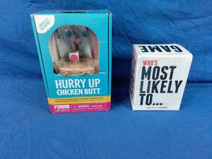 lot 233 image: New Exploding Kittens Hurry Up Chicken Butt and Whos Most Likely To - A Party Game