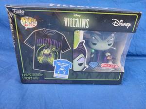 lot 236 image: New Funko POP & Tee Villains Maleficent Disney Shirt & Figure Size Medium