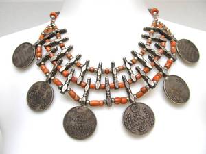 lot 8 image: Old Vintage Dowry Necklace wAntique Silver Coins