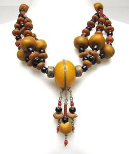 lot 12 image: Large Heavily Beaded Tribal Necklace wAmber