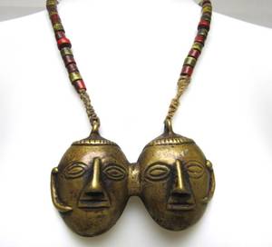 lot 15 image: Old Naga Brass LARGE Double Face Pendant Necklace