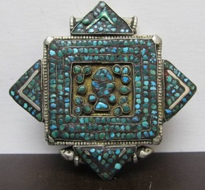 lot 20 image: Antique Tibetan Silver Gau Prayer Box wTurquoise
