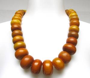 lot 32 image: Large Old Amber or Copal Bead Necklace 