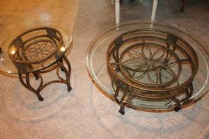 lot 17 image: Set of 2 Bronze Metal and Glass Topped Tables