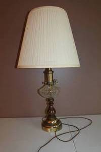 lot 31 image: Brass, wood and Glass Lamp