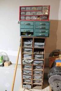 lot 77 image: Lot of 3 Hardware Bins with Contents