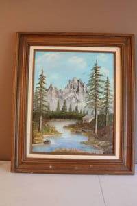 lot 118 image: Original Vintage Rocky Mountain Oil Painting on board