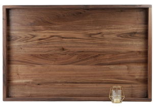 lot 106 image: MAGIGO Extra Large Rectangle Black Walnut Wood Ottoman Tray with Handles