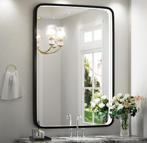 lot 111 image: LED Bathroom Mirror with Lights, Black Metal Frame Mirror
