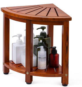 lot 138 image: Axeman Teak Corner Shower Stool for Shaving Legs with Storage Shelf