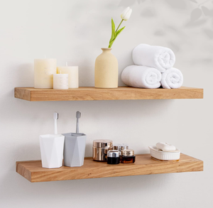lot 144 image: 2PCS Axeman Floating Shelves, Deep Rustic Solid Elm Wood Wall Shelves for Storage