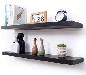 lot 148 image: 2PCS Black Floating Shelves, Solid Wood Wall Shelves Set