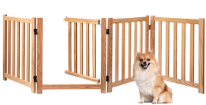 lot 149 image: Freestanding Dog Gate Solid Oak Wood Wooden Pet Gate with Door Walk Through