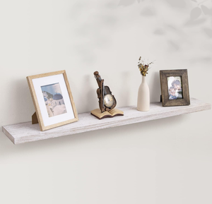 lot 152 image: Axeman Fireplace Mantel Shelf - Deep Rustic Solid Elm Wood Floating Shelf