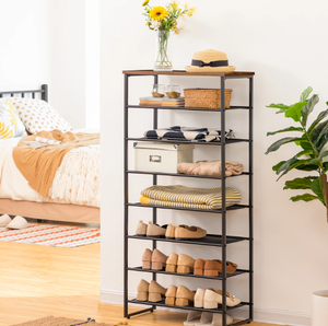 lot 203 image: HOOBRO 8 Tier Shoe Rack Large Narrow Shoe Cabinet Shoe Storage Organizer