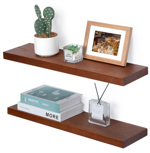 lot 208 image: 2PCS Marsmiles Wooden Floating Shelves, Rustic Wall Mounted Shelves Cherry Wood Color