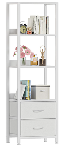 lot 239 image: Furnulem 4-Tier Corner Shelf, Bookshelf with 2 Storage Drawers