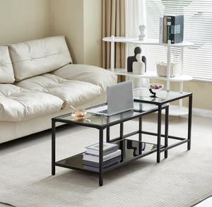 lot 420 image: 2PCS Coffee Table Nesting Set, Center Coffee Table Set with Tempered Glass