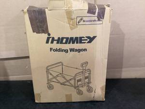 lot 415 image: iHomey Collapsible Folding Wagon, Wagon Cart Heavy Duty Foldable with Two Drink Holders