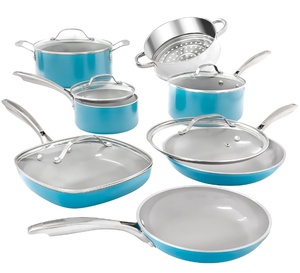lot 64 image: 12PCS Gotham Steel Aqua Blue Pots and Pans Set