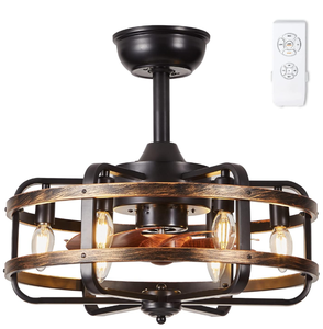 lot 74 image: Caged Ceiling Fans with Lights Farmhouse