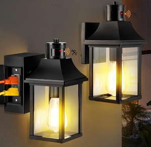lot 472 image: 2PCS HIHUOS Porch Lights with GFCI Outlet- Dusk to Dawn Motion Sensor Outdoor Lights