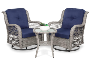 lot 1 image: 3PCS Best Choice Products Outdoor Wicker Patio Bistro Set w 2 360-Degree Swivel