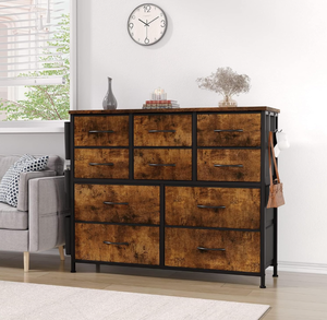 lot 269 image: 10 Drawer Dresser, Dressers & Chest of Drawers, Long Fabric Storage Drawer with Wood Tabletop for Bedroom