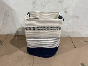 lot 192 image: Large Laundry Basket - Tall Woven Rope Laundry Hamper with Leather Handles