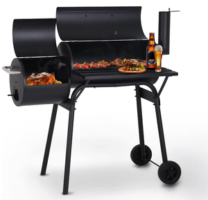 lot 388 image: Charcoal Grills Outdoor BBQ Grill Offset Smoker with Wheels Side