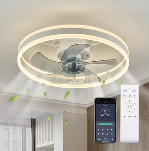 lot 538 image: 20 in. LED Indoor White Ceiling Fan with Dimmable Lighting Low Profile Flush Mount Ceiling Fan with Remote