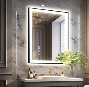 lot 287 image: Megatex 24x32 LED Bathroom Mirror, Black Aluminum Framed