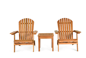 lot 564 image: Wood Color 3-Piece Wood Patio Conversation Set, 2 Adirondack Chair