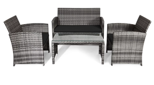 lot 2 image: 4PCS Costway Patio Rattan Furniture Set Cushioned Chair Sofa Coffee Table White