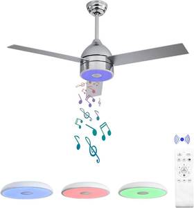 lot 401 image: Plated Finish Ceiling Fan with RGB Dimming LED Light,with Music Bluetooth Speaker,Remote Control,3-Speed