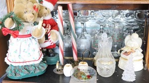 lot 44 image: Christmas DeCor, Crystal Stemware, Holiday Stemware, Santa Bears Animated Etc.