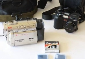 lot 69 image: Olympus C-3030 Zoom Digital Camera, Panasonic PV-DV800D PalmSight Mini-DV Digital Video Camera 3-Way PC Link