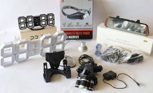 lot 78 image: SE Head Magnifying Lamp Illuminated Multi-Power NIB, LED Head Light, Digital Clock, HD Car DVR NIB