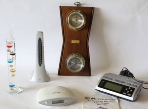 lot 94 image: Midland Weather Alert Radio WR-100, Time Talking Clock, Thermostat, Thermometer Barometer Burlington Northern By Jostens Gifts Etc