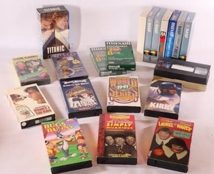 lot 134 image: Vintage VHS Tapes 1991 World Series Kirby The 3 Stooges Laurel & Hardy Etc.