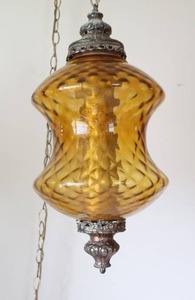 lot 186 image: Large MCM Vintage Amber Swag Pendant Glass Hanging Light...